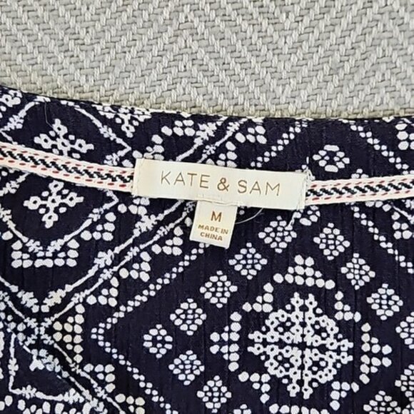 Kate and Sam Midi Dress Navy White Button Up Elastic Waist  Size Medium EUC LN - Picture 5 of 16